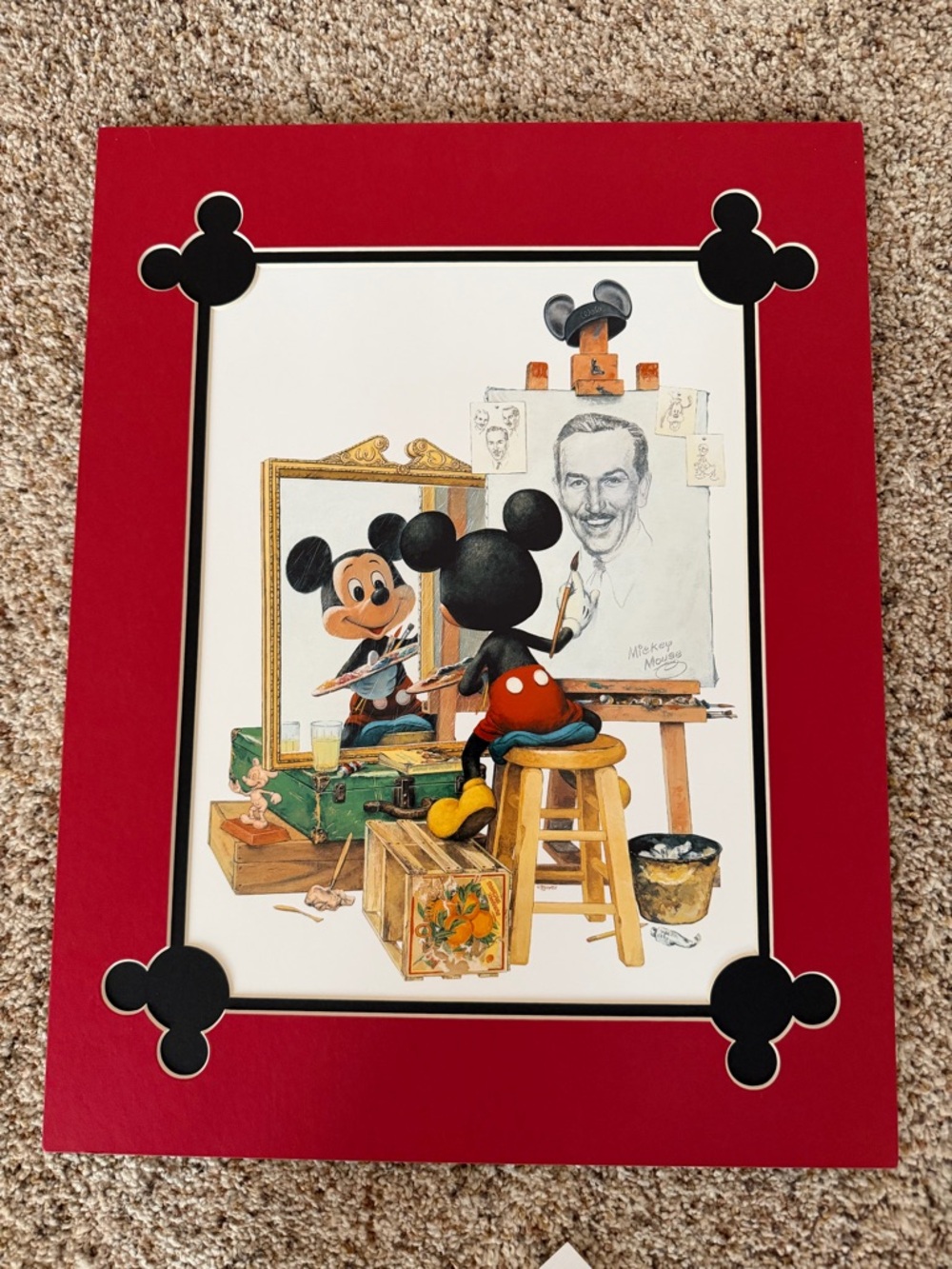 Disney Charles Boyer Mickey Mouse Self Portrait Matted Art Print Walt Disney